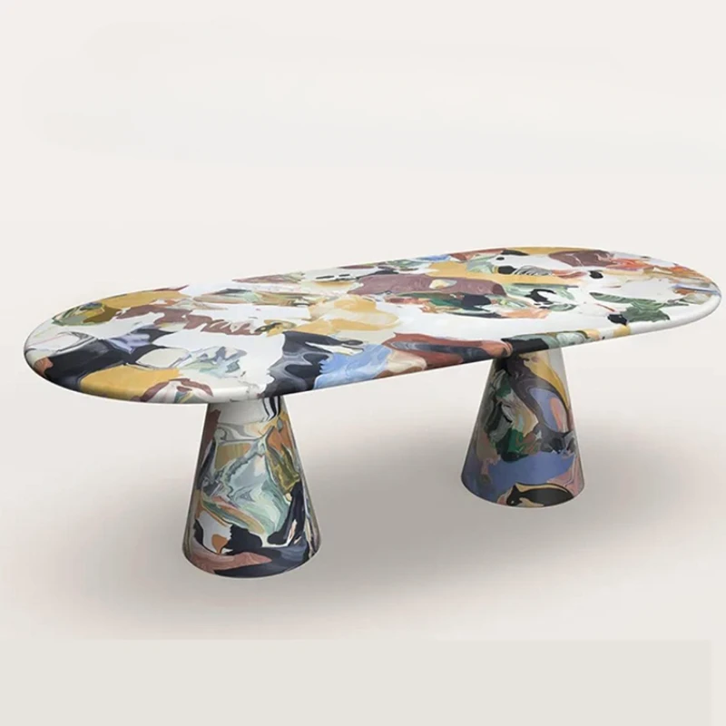 

Melting furnace handmade oil painting glass fiber reinforced plastic round dining table round coffee table home dining table