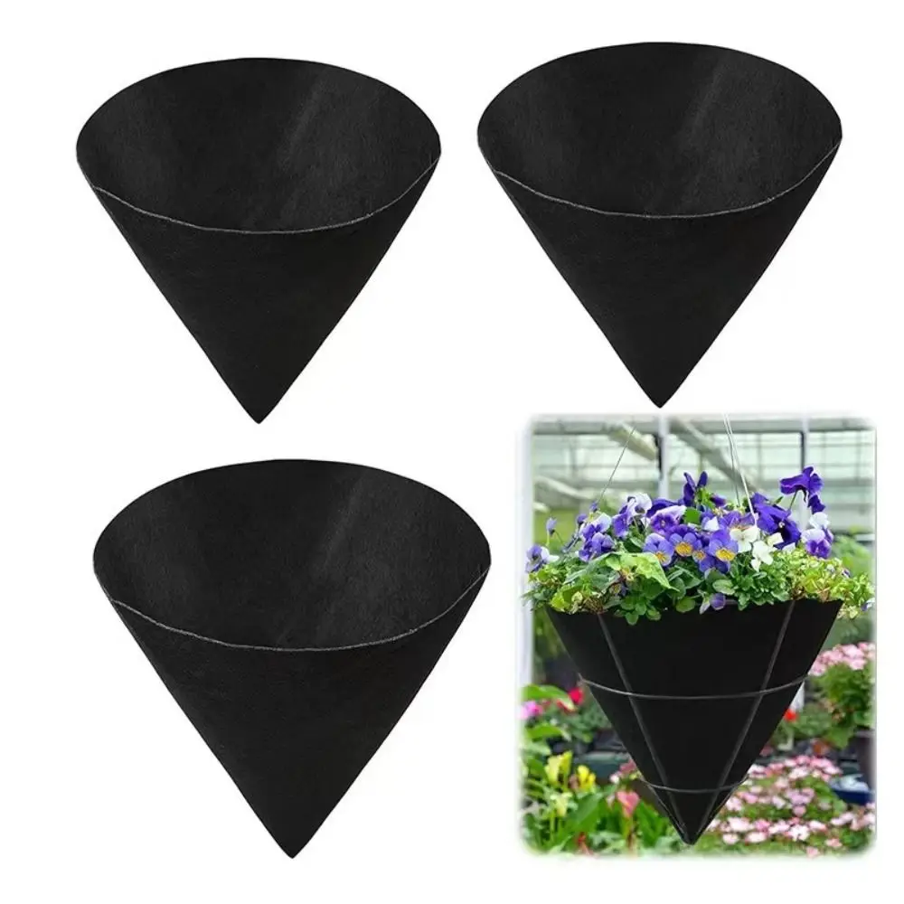 

3pcs Durable Breathable Cone Shaped Liners Black Eco-Friendly Planter Basket Liners Reusable Felt Gardening Mats Home Balcony