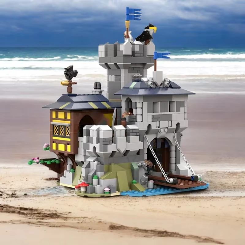 

1057 шт. MOC, средневековый замок, здание, рыцарь-подставка, модель сборки, строительные блоки, игрушка, детский подарок на день рождения
