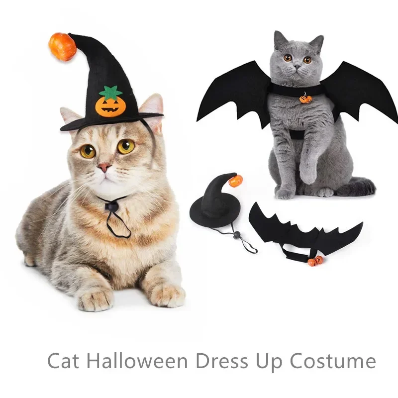 

Halloween Small Pets Clothes Hat Bat Wings Funny Cat Dog Cosplay Costume Artificial Wing with Pumpkin Bells Halloween Supplies