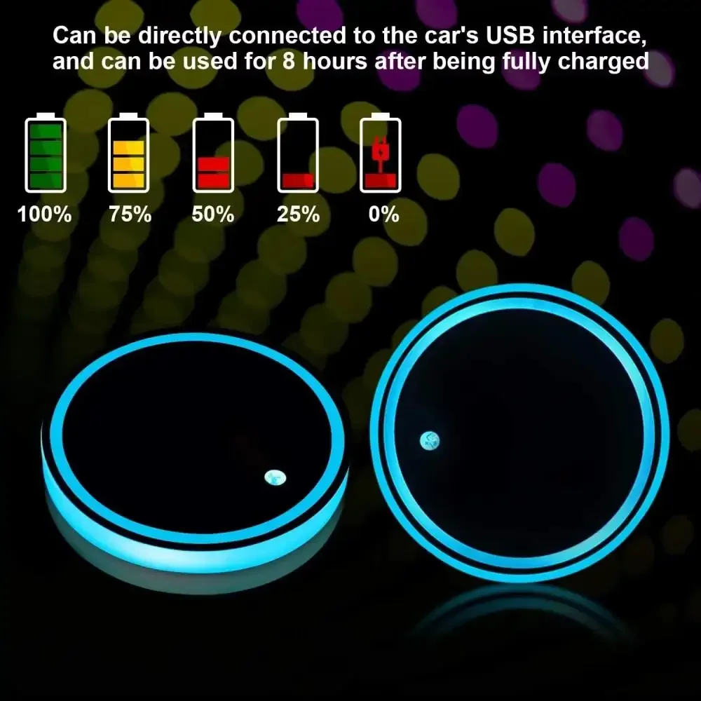 LED Auto-Getränkehalter-Beleuchtung Wasserdichte Getränkeuntersetzer mit 7 Farbwechseln USB-Aufladung Getränkeuntersetzer Auto-Innenausstattung – Detail 8