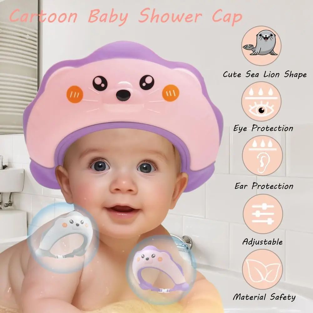 

Adjustable Baby Shower Cap Sea Lion Shape Eye and Ear Protection Toddlers Hair Washing Shield Head Protector Bath Visor Hat Kids