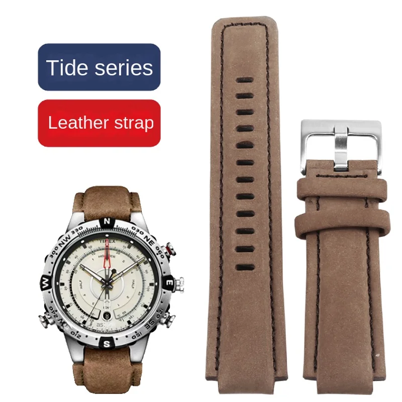 

Frosted Leather Watch Band With Tide Compass T2N721 T2N720 Series Convex Cowhine Strap 16mm