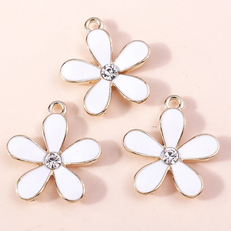 20 Stück gemischte niedliche weiße Emaille-Blumenanhänger für die Schmuckherstellung, DIY-Ohrringe, Halsketten, Armbänder, Zubehör – Detail 25