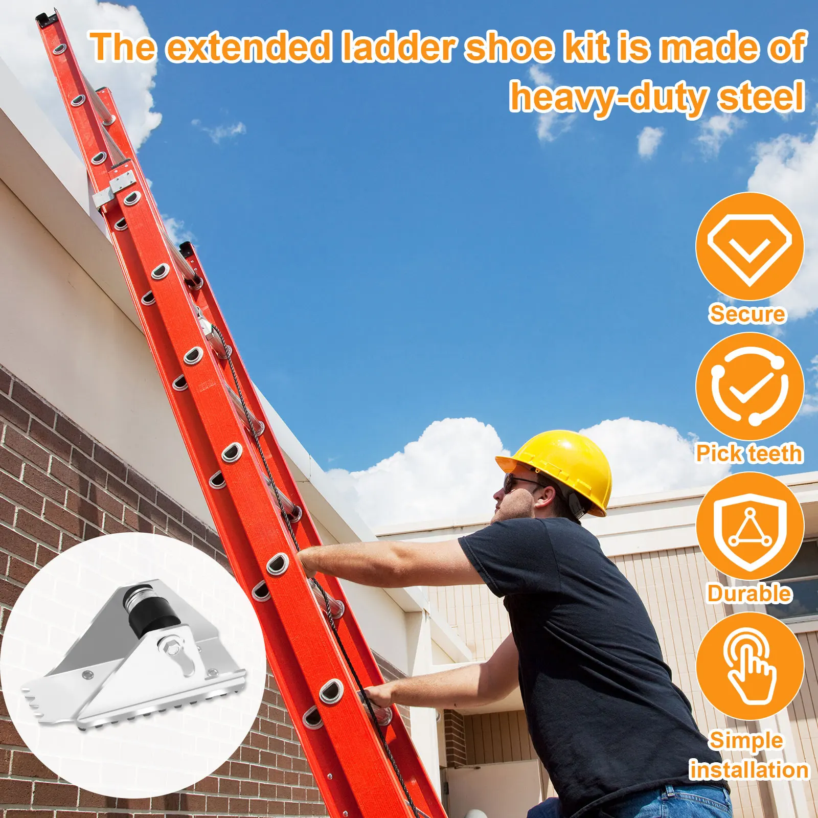 Extension Ladder Shoe Kit Steel Ladder Anti Slip Foot Safety Ladder Replacement Feet Compatible with D1200-1 Series Mk15/16