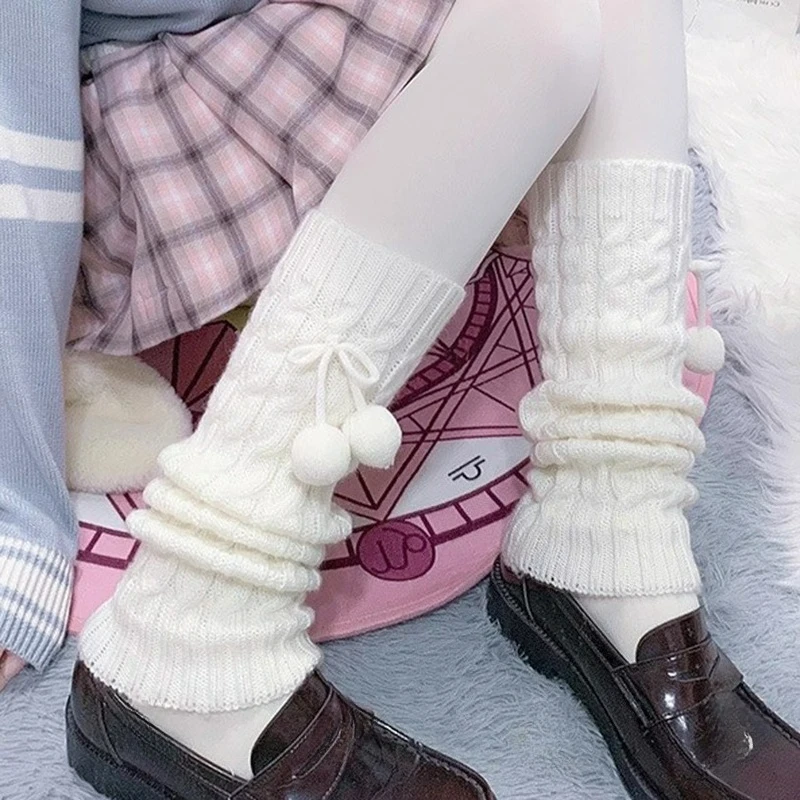 

Y2k Goth Lolita Girls Cute White Knitted Leg Warmers JK Uniform Gothic Women Leggings Gaiters Knee Knitted Cuffs Ankle Warmer