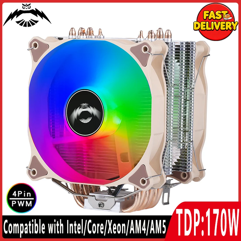 

Кулер для процессора с 4/6 тепловыми трубками, вентилятор 120 мм, 4-контактный PWM, воздушное охлаждение, совместим с LGA2011, 2066, 115X, 1200, 1700, 1851, AM4, AM5, X99