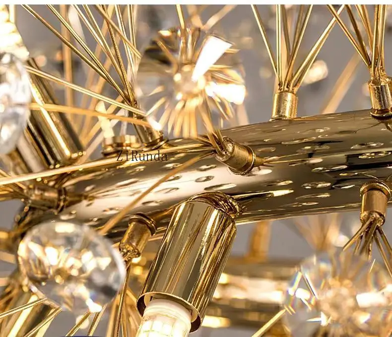 ثريا كريستالية لغرفة المعيشة وغرفة الطعام، ثريا كريستالية مستديرة ذهبية