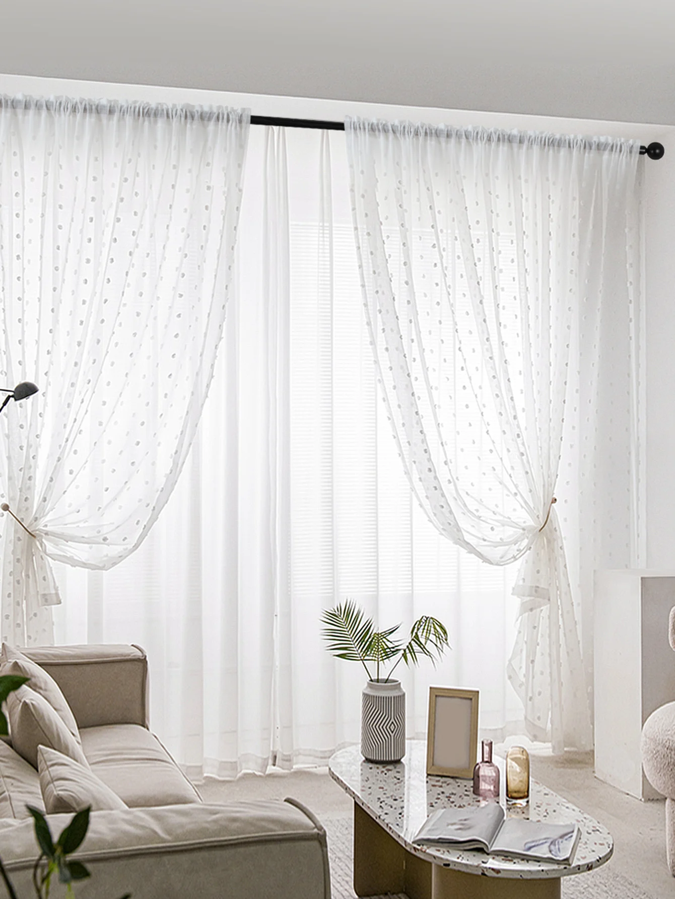 1PC Romantic White Pom Pom Sheer Curtain for the Living Room ,Rod Pocket Voile,Pure Transparent Tulle for Window Decor