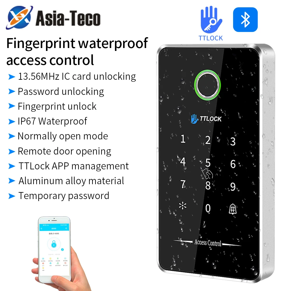 

Asia-Teco TTLOCK MJ02 Fingerprint Access Control Door System Opener Nfc Electric Gate Metal Keypad 13.56Mhz RFID Card Waterproof