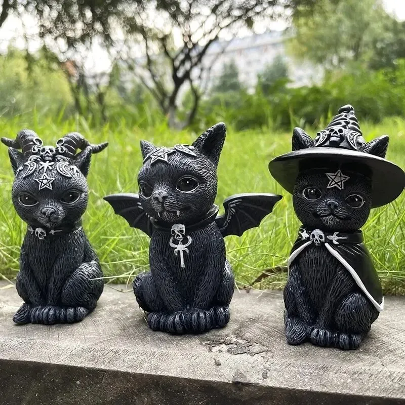 Resina Halloween Witch Statue, Gato Preto, Jardim Estatueta, Magic Ambiance Design Decoração, Decorações ao ar livre