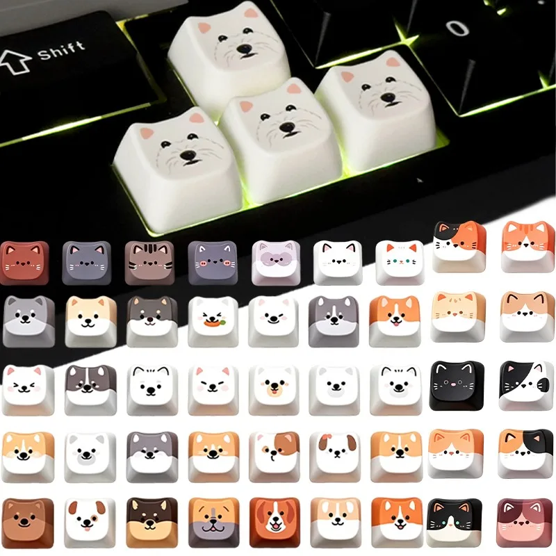 Cute Cat Dog Keycaps DIY Personalized Creative Meow Head PBT Keycap for Mechanical Keyboard Anxiety Relief Keycap Gifts
