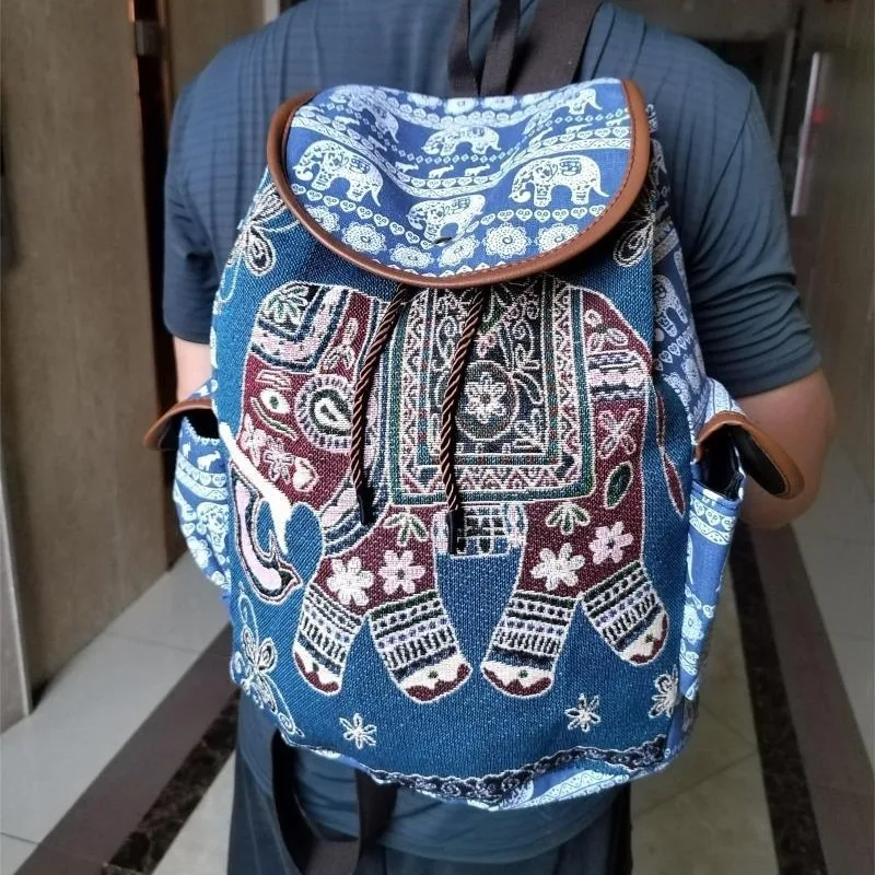 حقيبة ظهر أنيقة بنمط الفيل حقيبة كمبيوتر محمول كاجوال مع تطريز عرقي للعمل والمدرسة والكلية والسفر ورحلة العمل #4