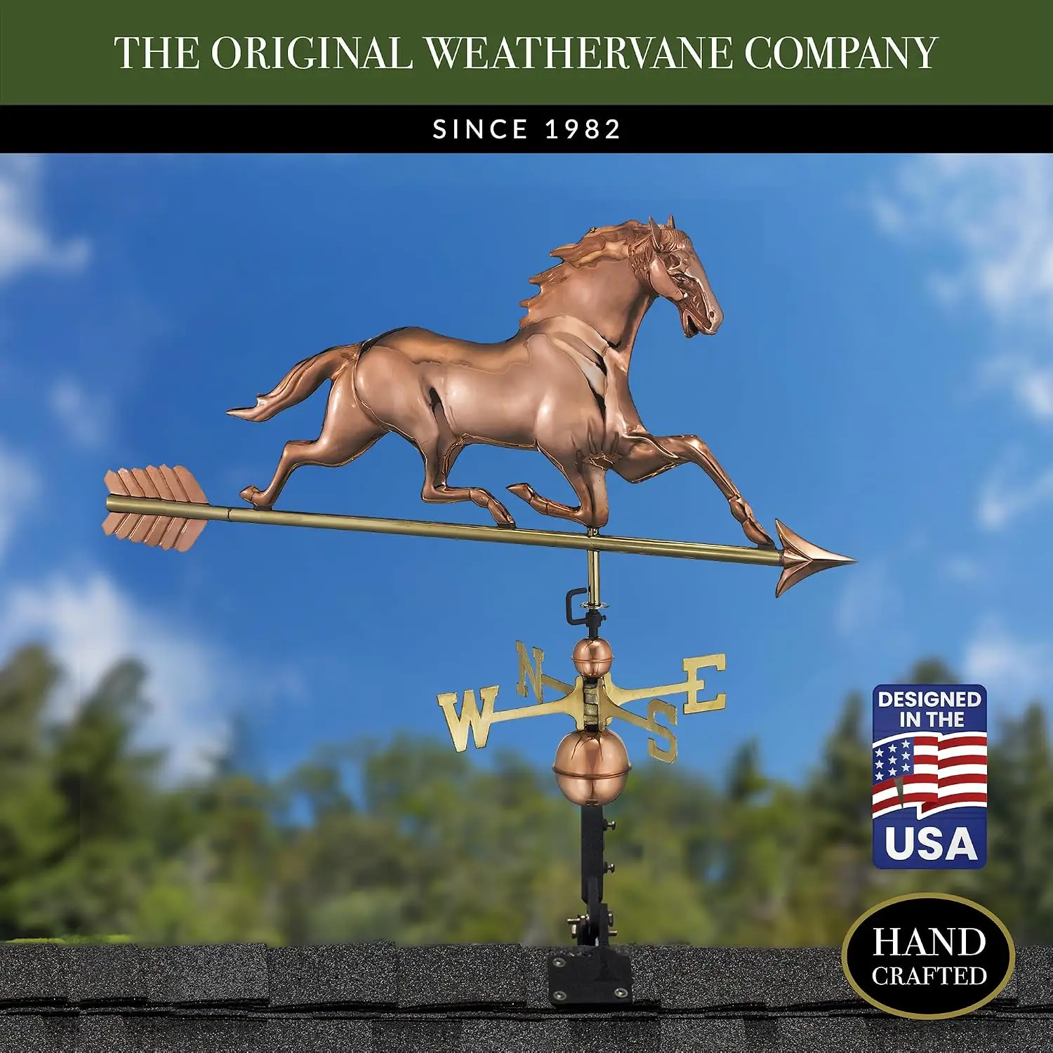 Racing Horse Arrow Weathervane Extra Large Polished Copper