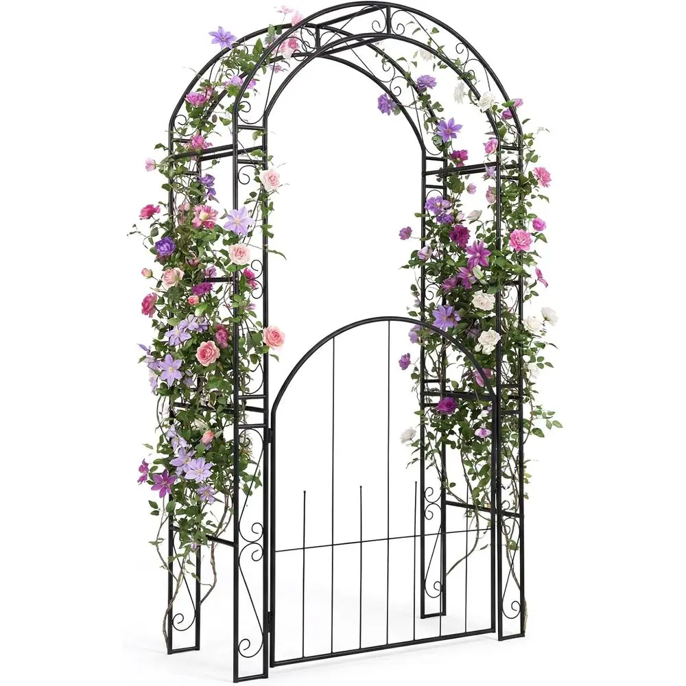 

Sturdy Metal Garden Arbor with Gate, Trellis for Climbing Plants, Roses, Wedding Arch, Outdoor Decor, Patio Pergola