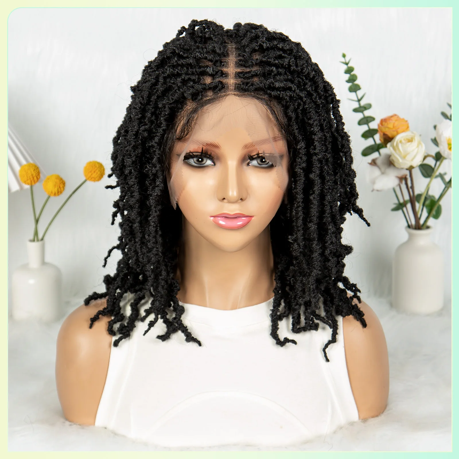 14 "Dreadlock Braided Wigs สังเคราะห์ลูกไม้ Loc ถักวิกผมลูกไม้ธรรมชาติ Knotless กล่องลูกไม้ด้านหน้า Braids วิกผมสําหรับผู้หญิง