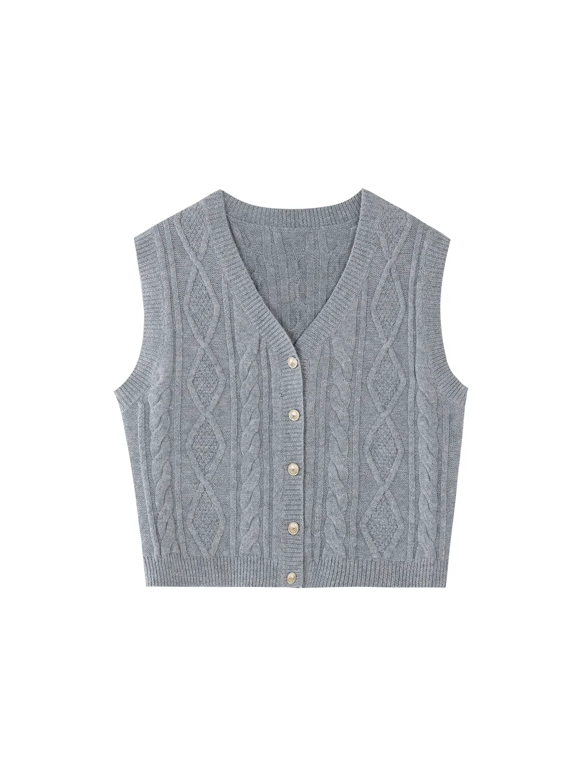 

ALXNAN Women's Rhomboid Texture Sweater Vests Gentle V-neck Single Breasted 2024 Fall Winter Knitted Sweater Waistcoat QYM002227