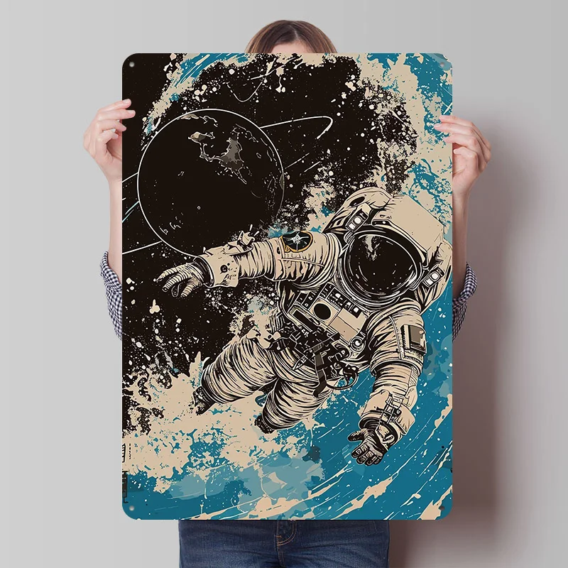 Espaço explorador impresso cartaz personalizável arte da parede retro vintage metal estanho sinais para casa quarto decoração de jogos