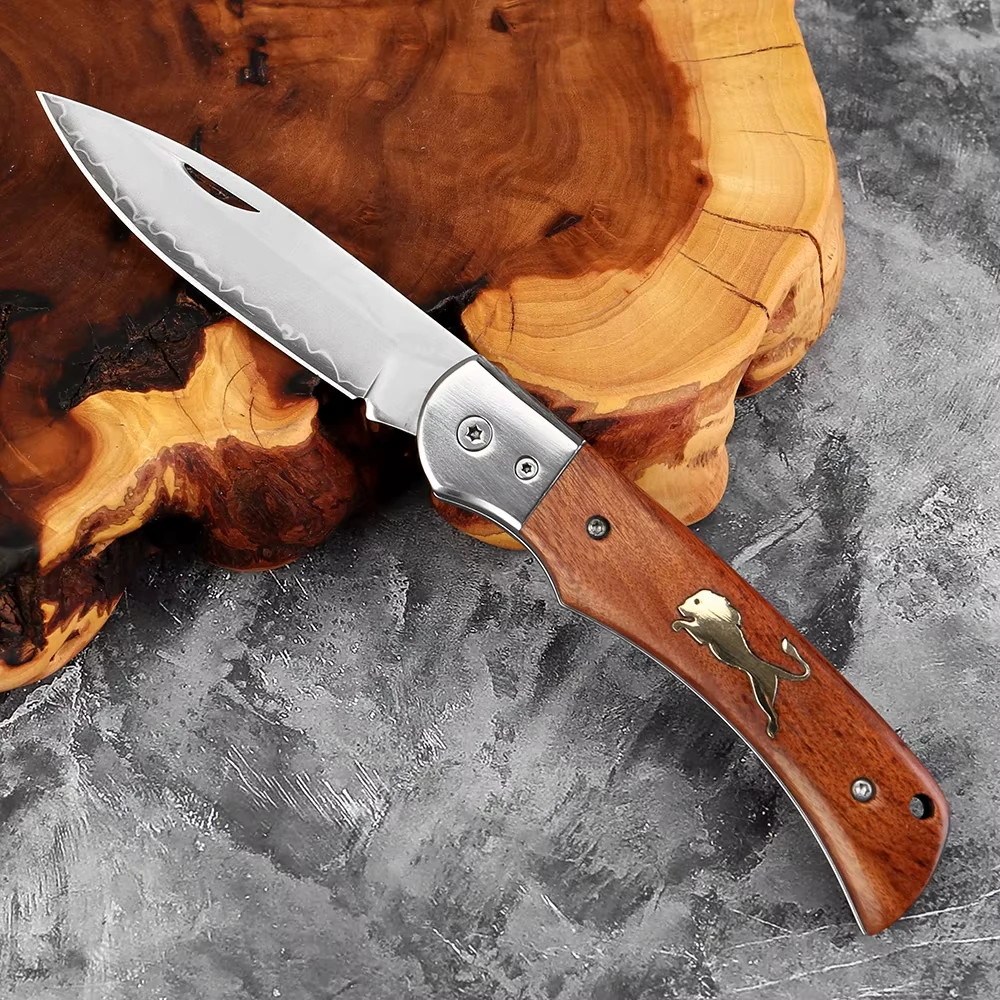 

Professional 3-Layer Steel Composite Folding Knife Sharp Small Straight Blade Rosewood Handle Portable Outdoor Pocket Knife