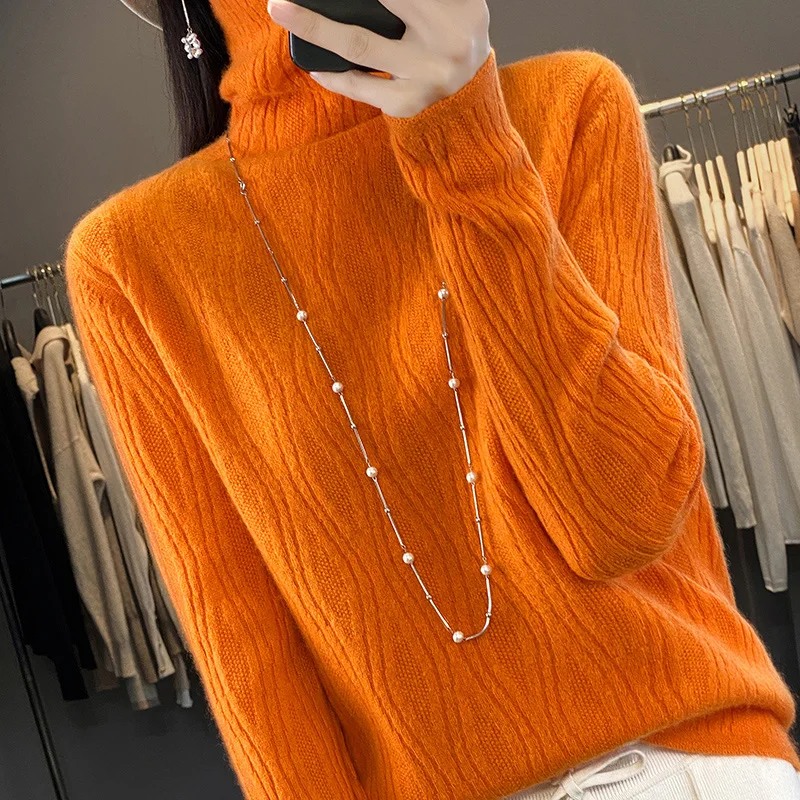 

Jueqi Autumn and Winter New Cashmere Sweater Women's Stacked Collar Pullover Sweater 100% Pure Wool High Collar Bottom YSN-343