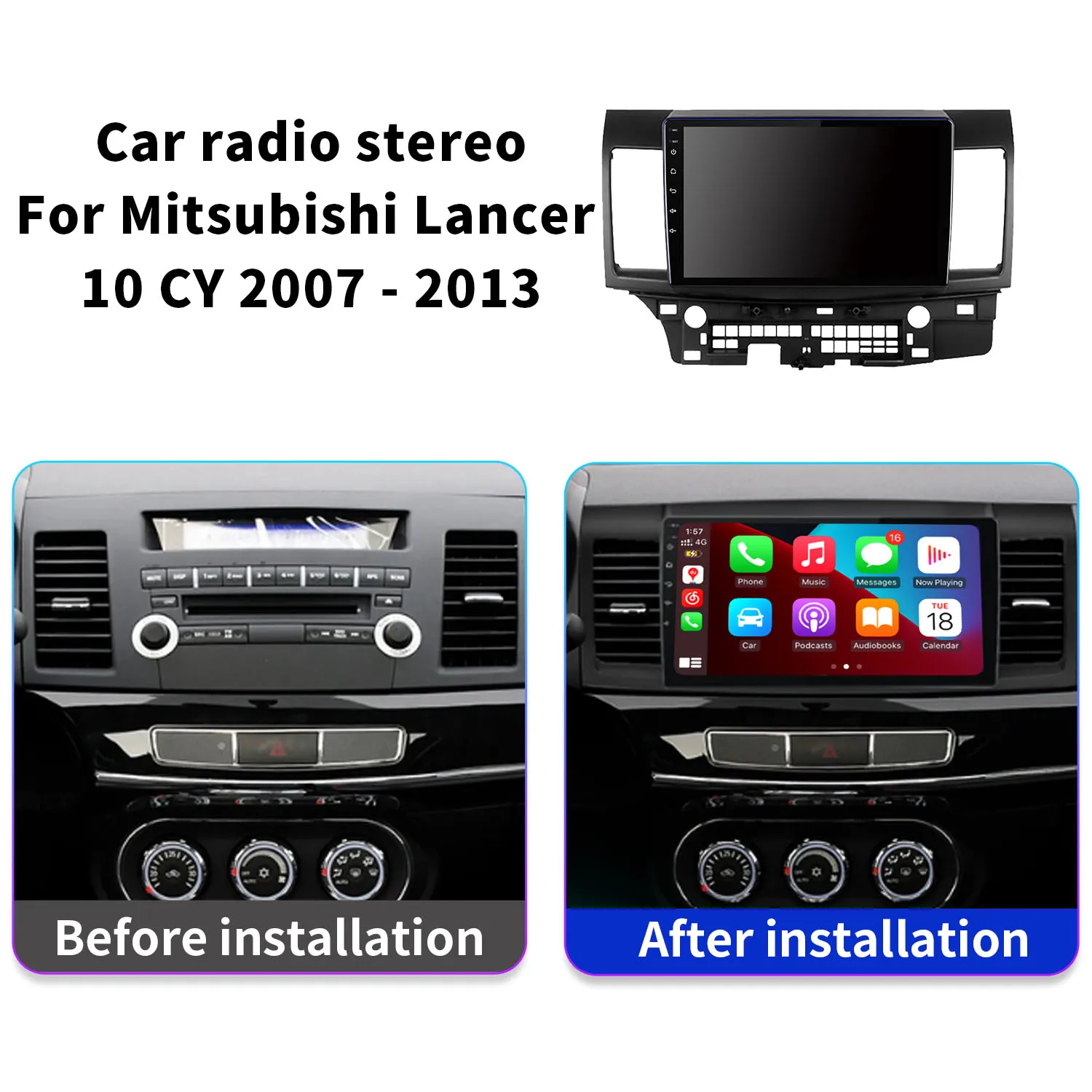 EKIY KK5 Android 10 Carplay Auto Radio for Mitsubishi Lancer 10 CY 2007 - 2013 Car Multimedia Video Player GPS 2 Din Stereo 4G