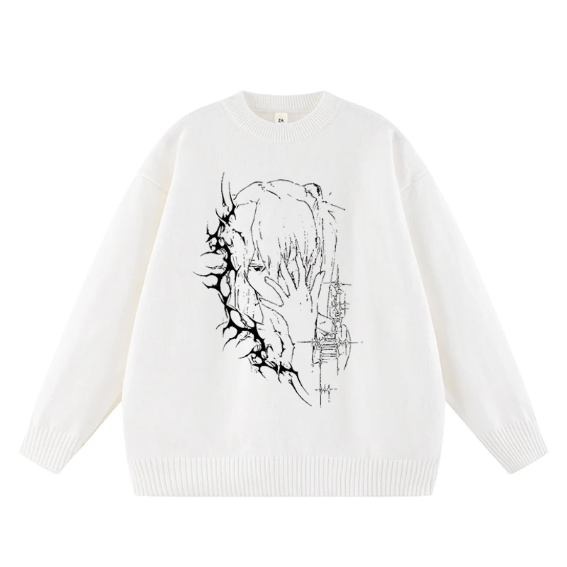 

Свободный повседневный винтажный свитер в стиле Харадзюку с длинным рукавом в стиле аниме, корейский осенне-зимний вязаный мягкий теплый топ, шикарный однотонный женский свитер