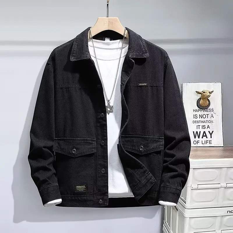 Men's Workwear Denim Jacket Loose Fit Multi-Pocket Autumn Winter Thickened Youthful Style Casual Construction Worker Coat