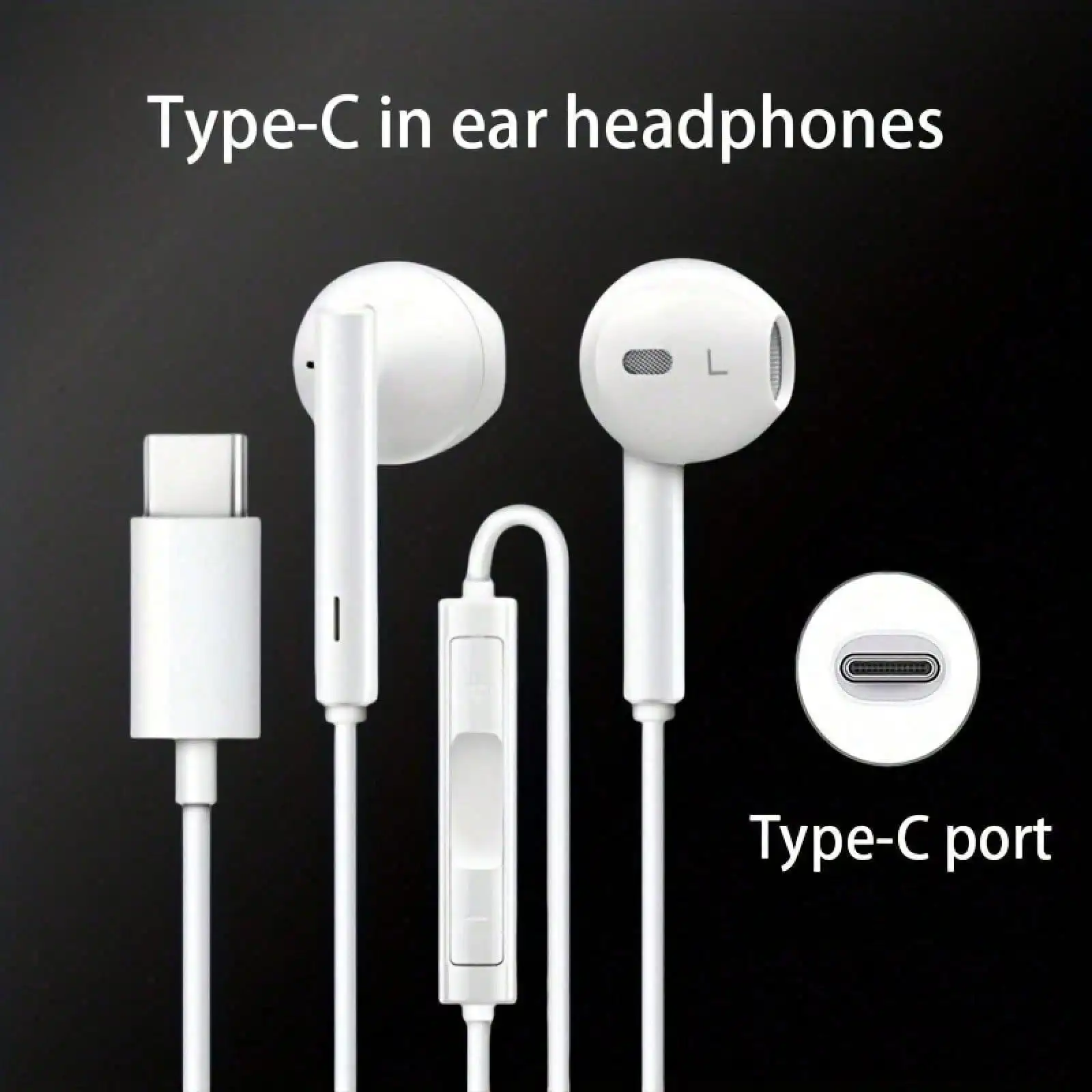 

Type-C Wired In-Ear Earphones With Mic And Volume Control HiFi Stereo For IPhone 16/15,23/S22/S21/Ultra Note 10/20