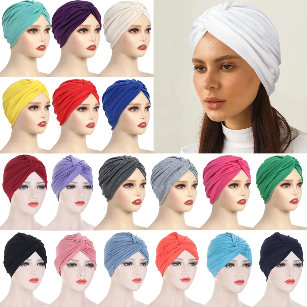 

Women Muslim Inner Hat Hijab Beanies Bonnet Twist Knot Turban Islam Headscarf Cancer Chemo Cap Hair Loss Headwear Turbante Mujer