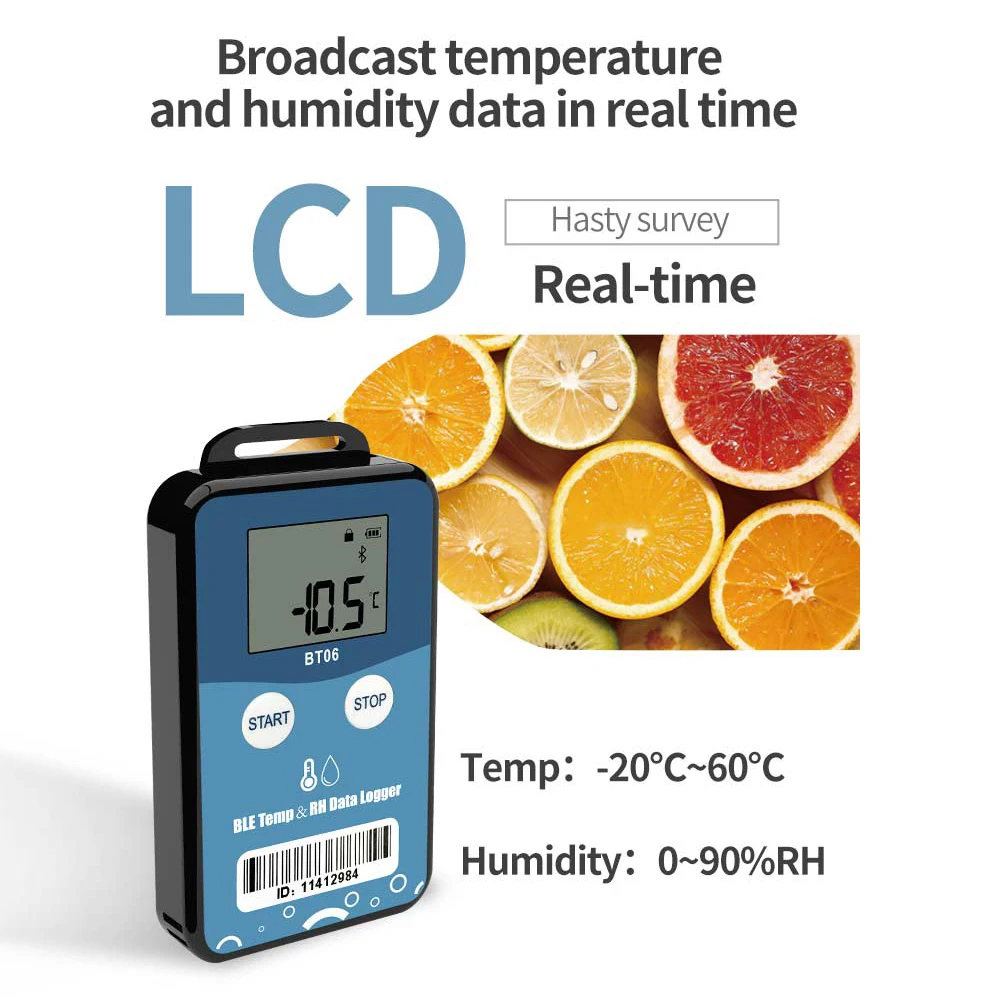 BT06 registratore di dati di umidità di temperatura Bluetooth registratore di dati digitale a 32000 punti registratore di Report PDF per laboratorio di catena del freddo