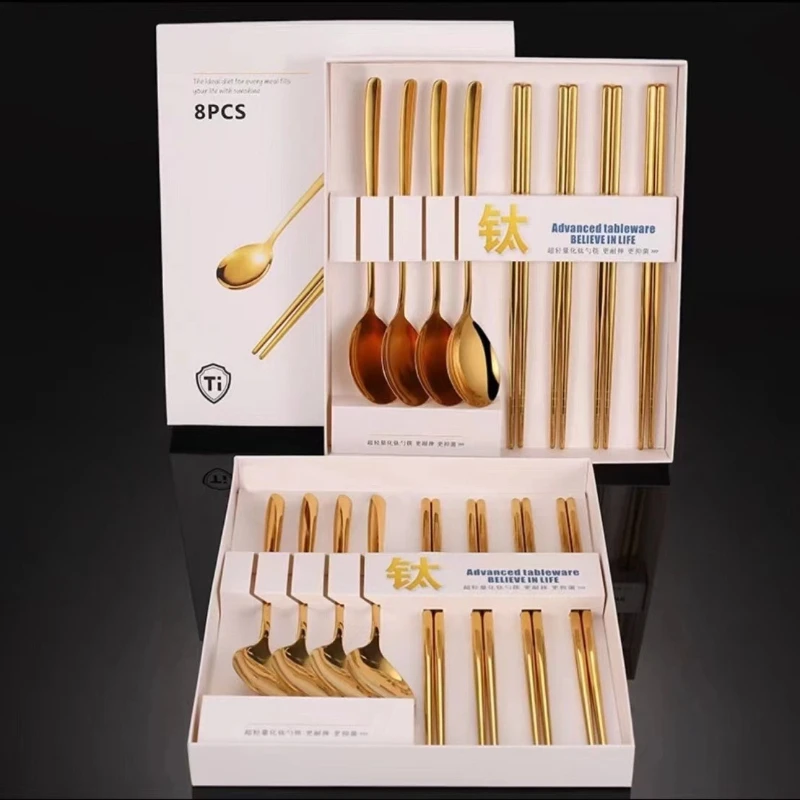 

LH stainless steel titanium spoon chopsticks set high-end gift tableware