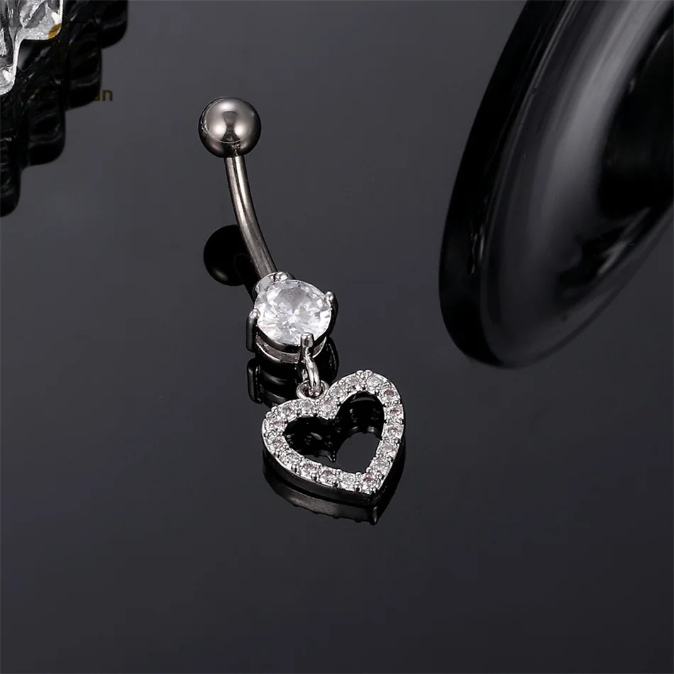 G23titan Crystal Heart Dangle Belly Ring 14G Surgical Titanium Nombril Ombligo Navel Piercing Bar Sexy Women Body Accessories