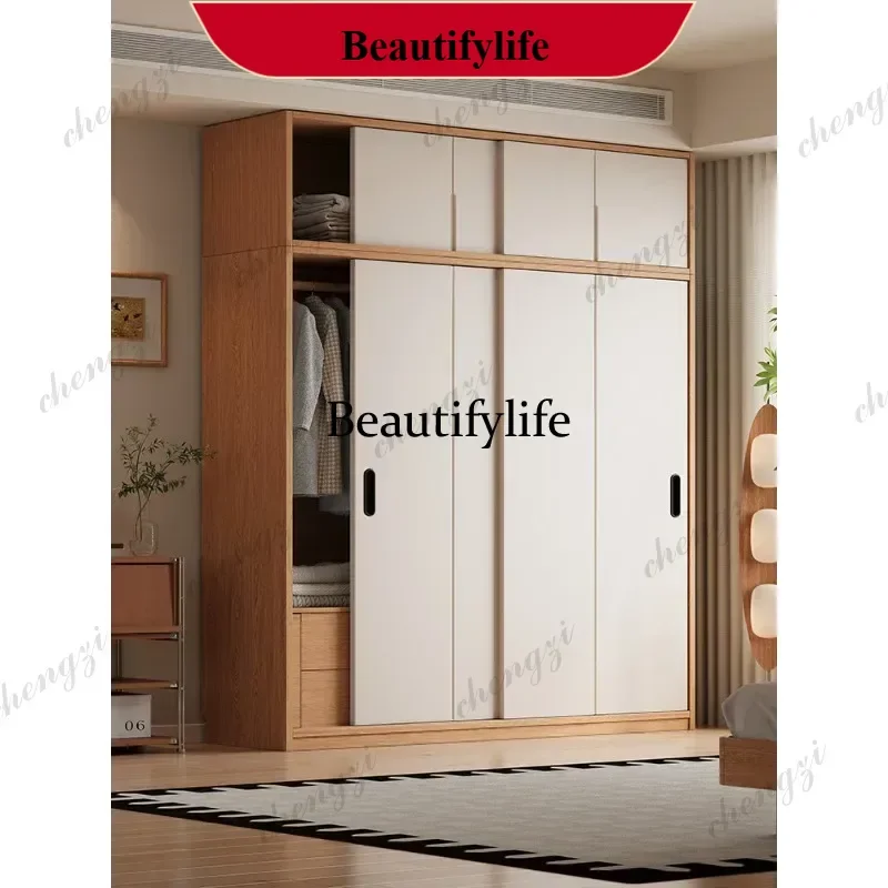 All solid wood oak custom sliding door wardrobe home bedroom modern simple sliding door storage wardrobe d178