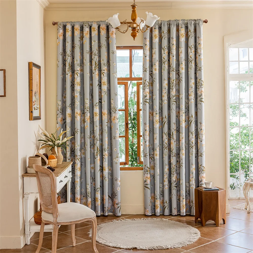 1 Piece, European-Style Pastoral Watercolor Floral Print Full Blackout Curtain, Rod Pocket Top, Lightweight, Durable, Full Blackout Lining, Privacy Protection, Polyester Material, Washable, Suitable for Nap Time, Home Blackout Window and Door Decoration, All-Season Use, Suitable for Bedroom, Living Room, Office, Wedding, Date, Party, Room Darkening
