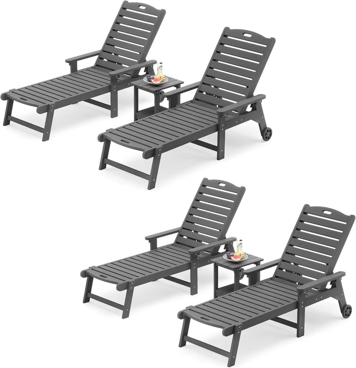 Chaise Lounge Chairs Set with Table 6-Piece HDPS MaterialPatio Lounge Chair Adjustable Backrest Dark Gray