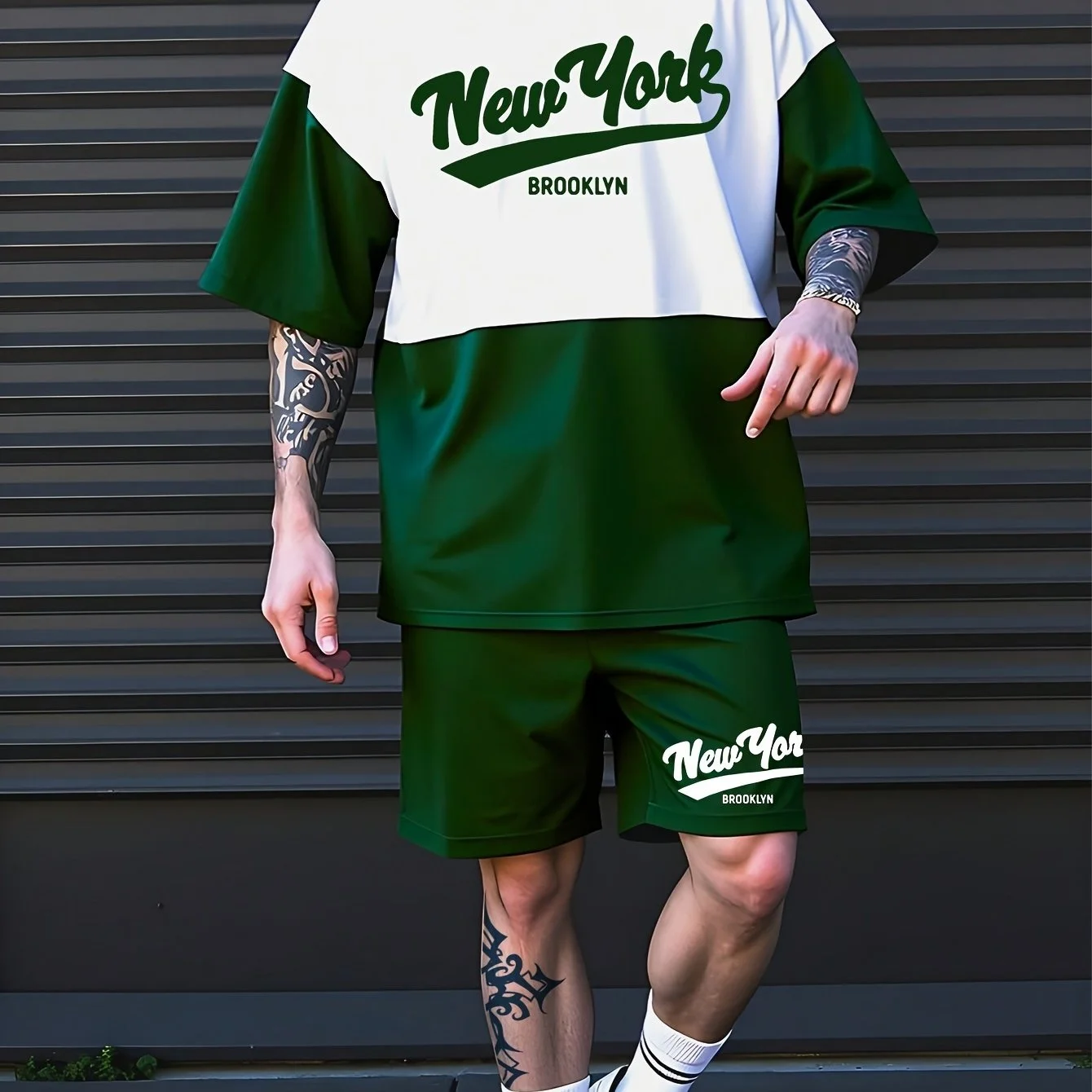 

2025 New Summer hot-selling men's NEW YORK printed T-shirt shorts set breathable comfortable quick-drying casual men's set