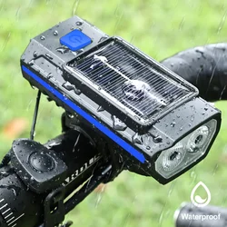 Solar Bicycle Light with Horn 120dB TYPE-C fast Charging MTB Road Bike Front Lamp Flashlight Bicycle Light 1200 mah