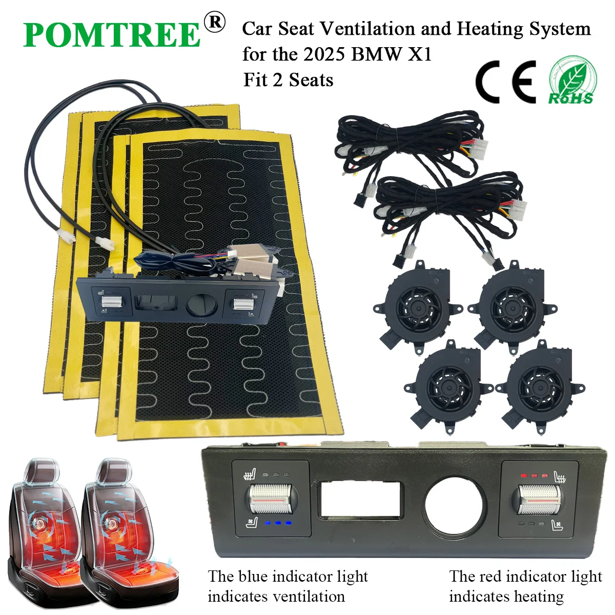 Built-in Car Seat Ventilation And Heating System Kit Fit 2 Seats,Includes Fans & Dedicated Switch Suitable For 2025 BMW X1