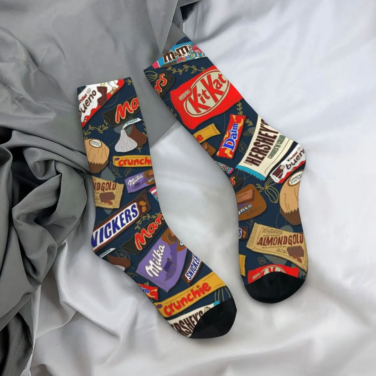 

All Seasons Crew Stockings Chocolate Bar Fun Print Socks Crazy Hip Hop Long Socks Accessories for Men Women Gifts