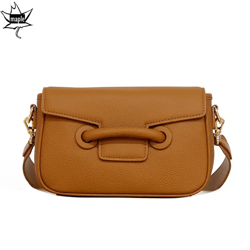 2025 Retro Small Square Saddle Bag Simple Design 2 Straps Women\'s Shoulder Bag 100% Thick Togo Cow Leather Female Crossbody Bag