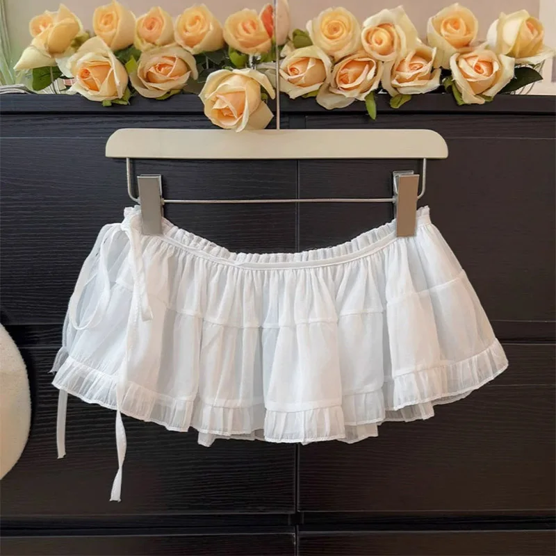 French Lace Up Short Fart Curtain Skirt Spring Layered Skirt INS Women Wrap Skirt Bandage Dress Apron Curtain Expansion Skirt