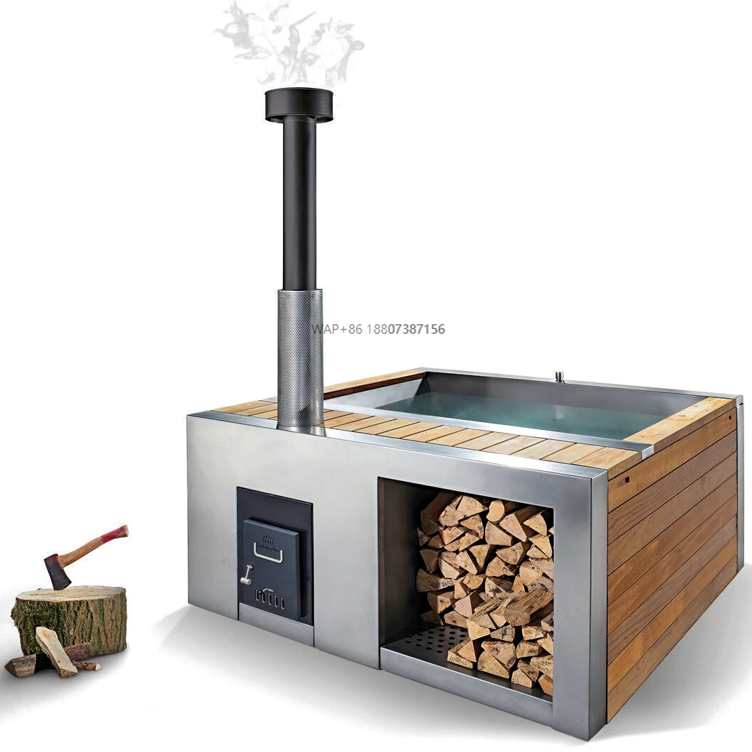 Four People Freestanding Wood Burning Hot Tub Swimming Pool Hydrotherapy Outdoor Swim Spas With Stainless Steel