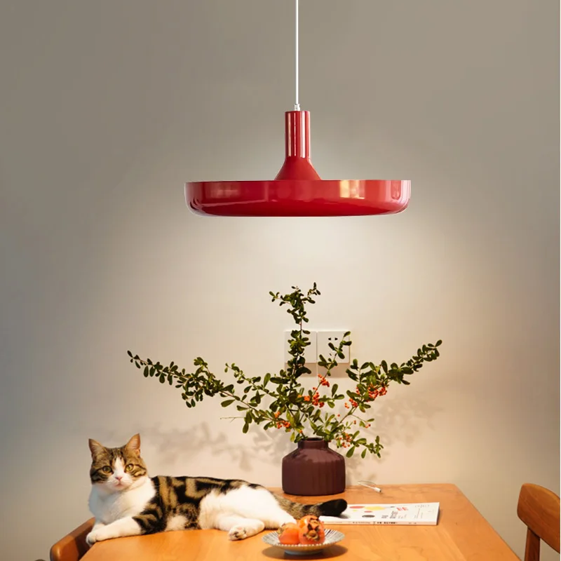 New Danish red dining buffet music dining bar decoration chandelier creative and simple white metal