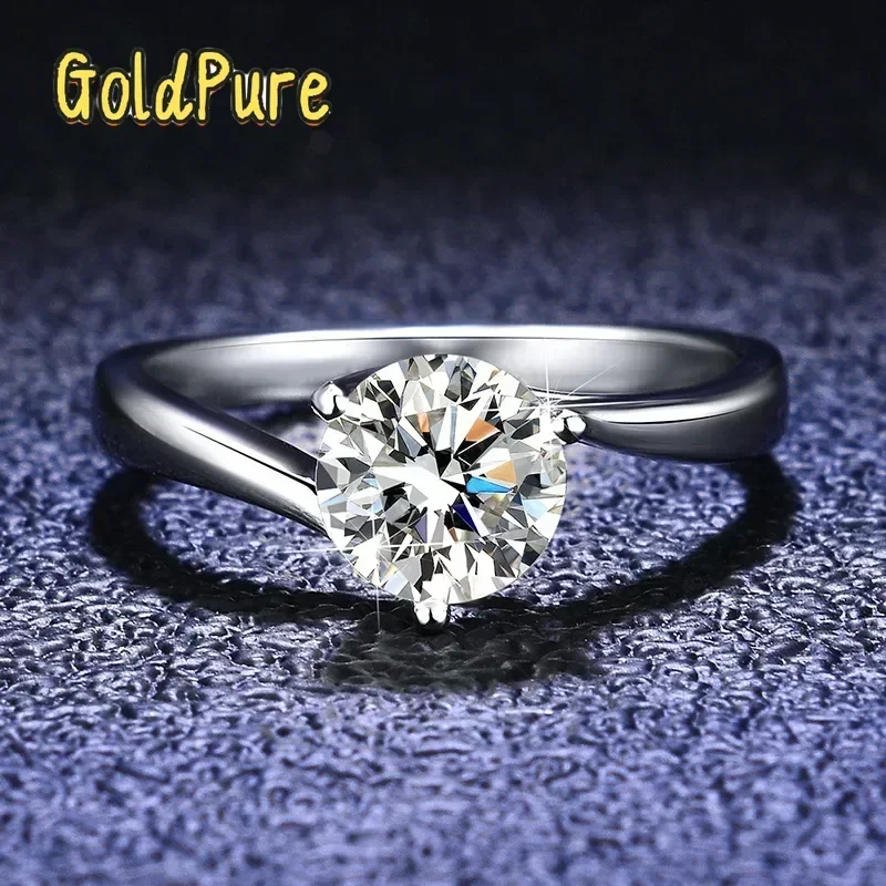 

Кольцо Goldpure из 18-каратного белого золота с муассанитом VVS 1 карат, цвет D, роскошное обручальное кольцо, изысканные ювелирные украшения для женщин, подарок