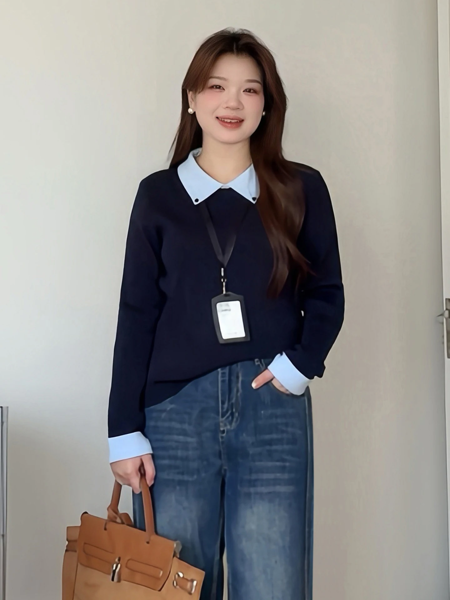 

plus Size Autumn Winter Knitwear Color Blo Collar Sweater Trendy Splicing Casual Loose Fit Long Sve Women's Top for plus...