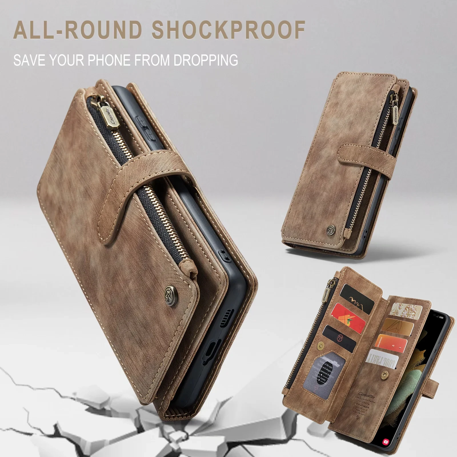 

Флип-кожаный чехол для телефона Samsung Galaxy S25 Edge S24 Ultra S23 FE S22 S21 S20 Plus Note 20 A16 A56 Чехол-кошелек на молнии для карт