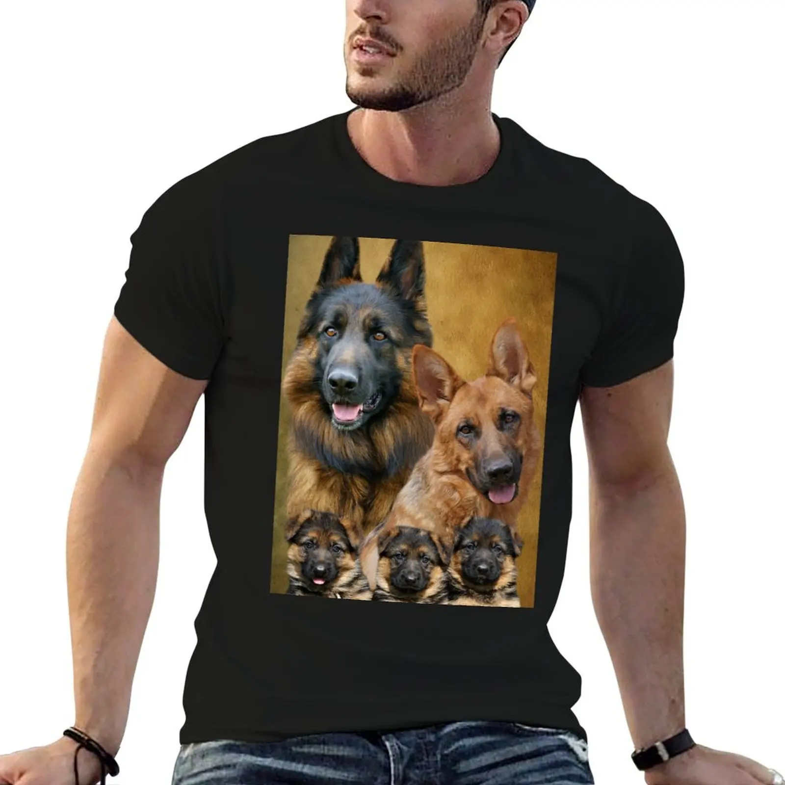 German Shepherd Family Collage T-Shirt Mechanic Work Tee Shirt