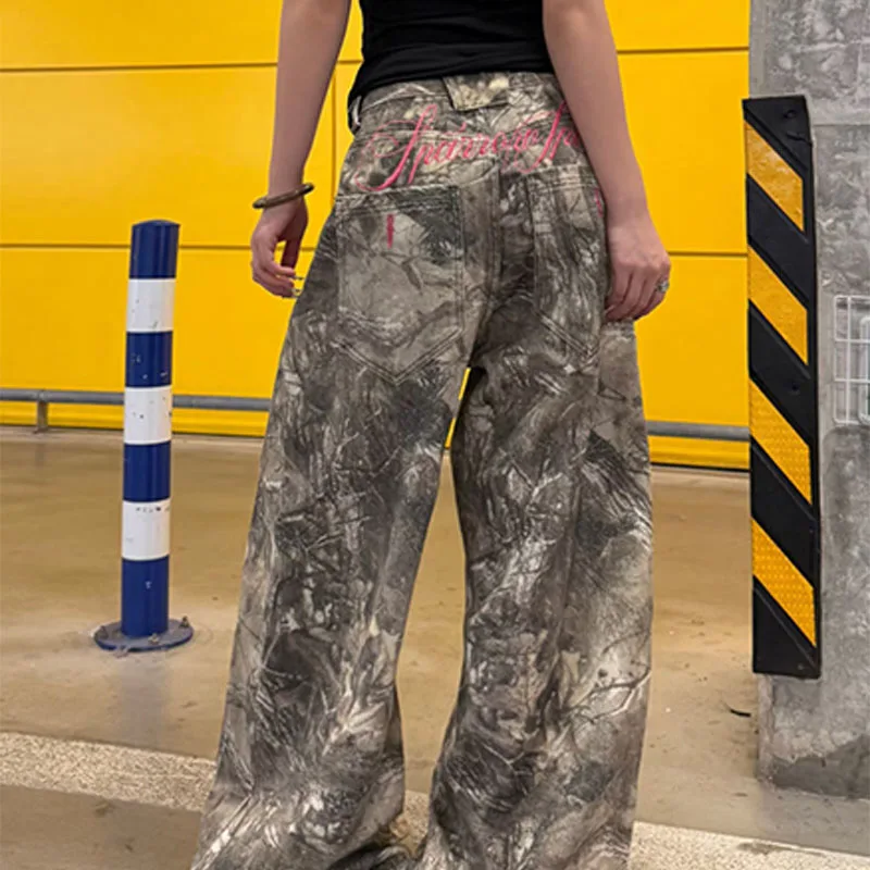 Women Gothic Baggy Y2k Jeans American 2000s Style Embroidery Jean Pants Vintage Harajuku Oversize Denim Trousers Autumn