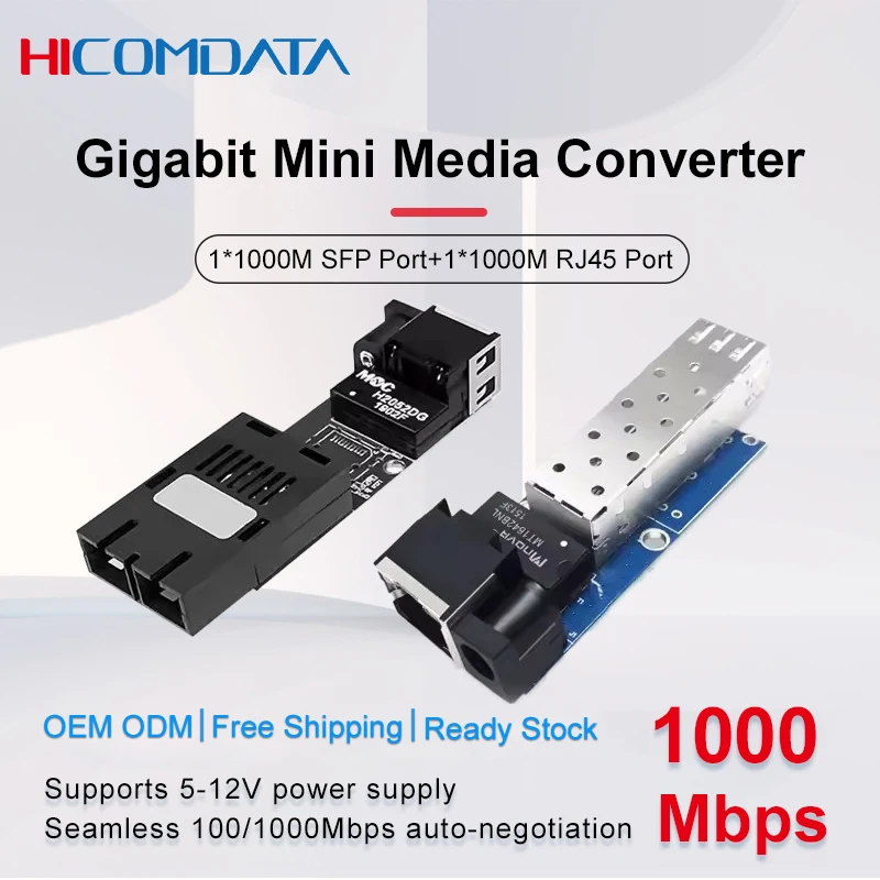 5PCS Mini Media Converter Gigabit SFP Ethernet Switch 100/1000Mbp SC A/B DC 5-12V wide voltage supply Optic Transceiver Switch