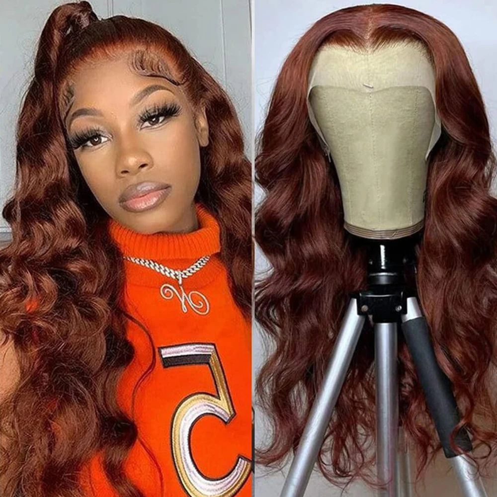 Reddish Brown 13x6 Hd Lace Frontal Wig Preplucked 13x4 Body Wave Lace Front Wig Brazilian Dark Red Brown 4x4 Closure Human Hair